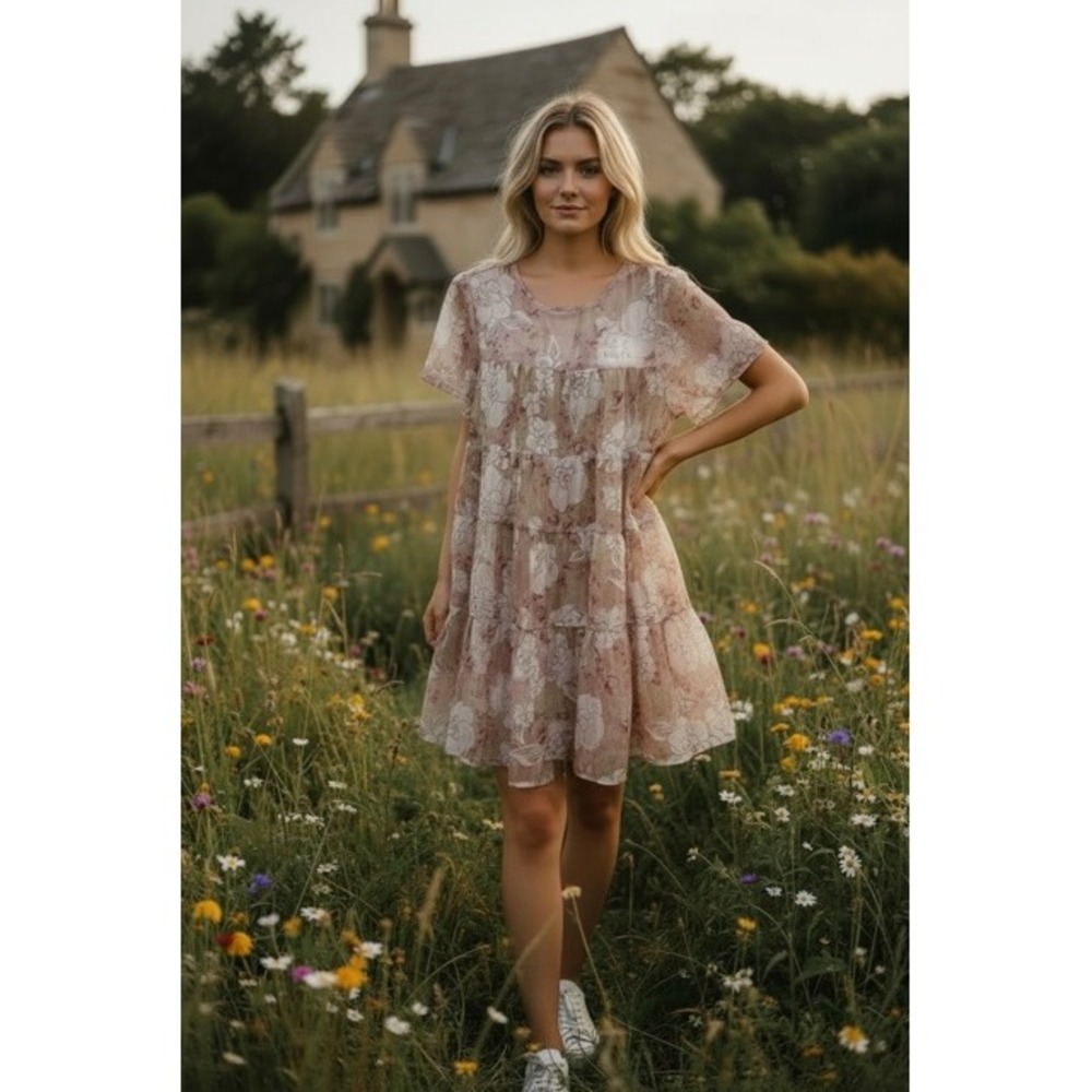Storia Floral Tiered Babydoll Mini Dress Small New Romantic Fairy Coquette